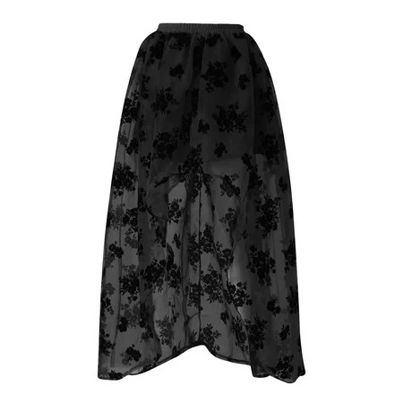 Pavied Pencil Skirt Bubble Skirt Skater Skirt Flower High Waist Elastic Belt Casual Mesh Poncho Irregular Skirt Bubble Skirt High Waisted Skirts for Women Short Skirt Clearance Items Black XL | Walmart (US)