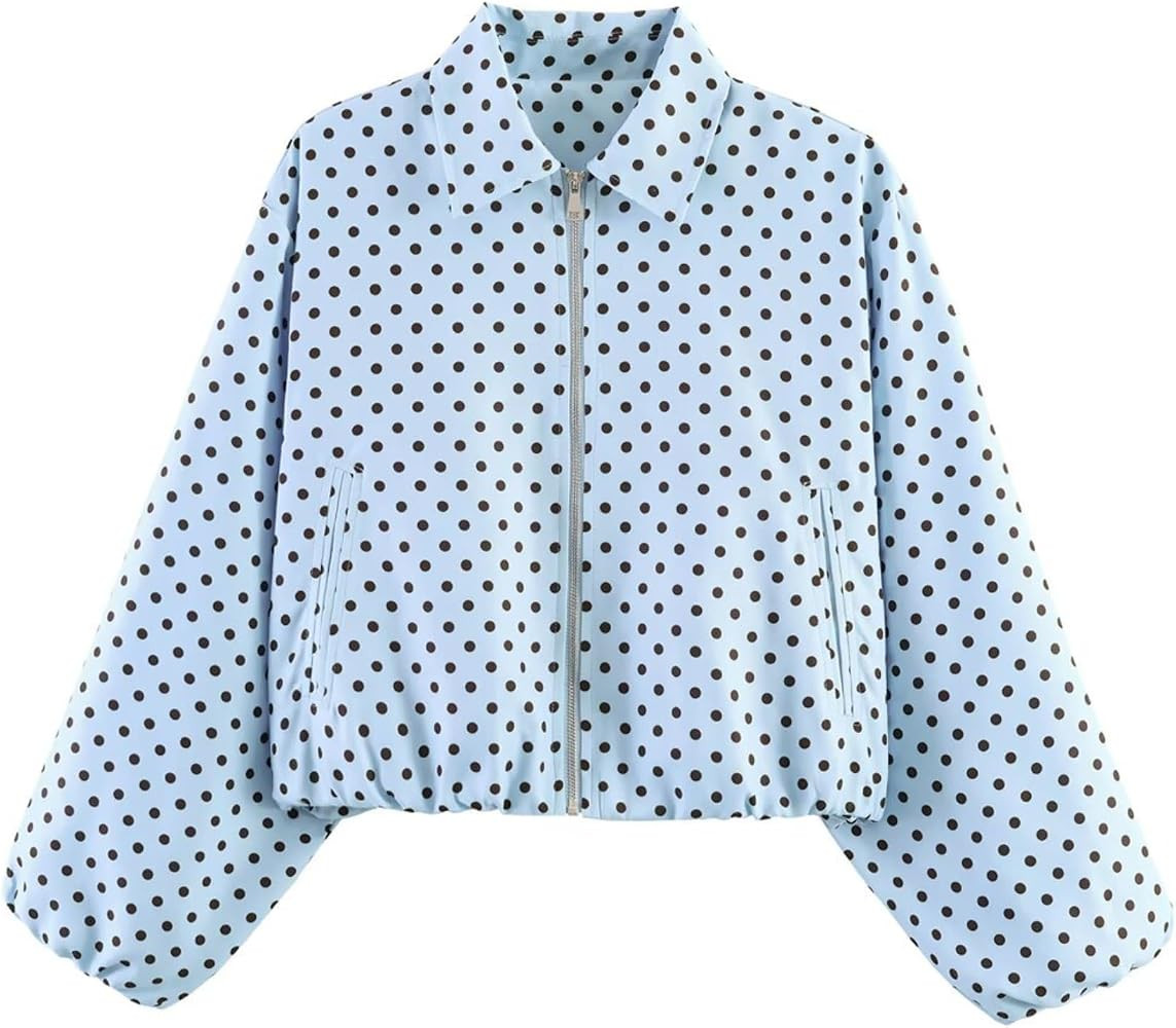 Women\u2019s Cropped Bomber Jacket Puffed Sleeves Zip Up Trendy Casual Streetwear Outerwear with ... | Amazon (US)