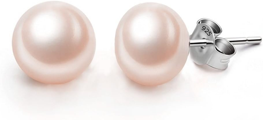 EVER FAITH 925 Sterling Silver AAA Pink Freshwater Cultured Pearl Button Stud Earrings | Amazon (US)