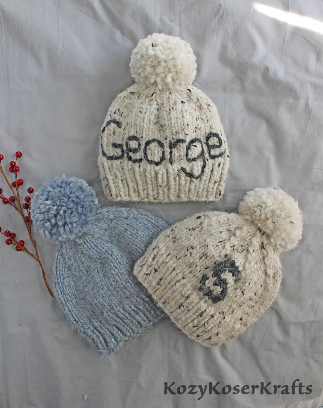 Hand Knit Initial Hat, Personalized Hat, Design Your Own Hat, Jumbo Pom Pom, Initial Knit Hat, Mo... | Etsy (US)