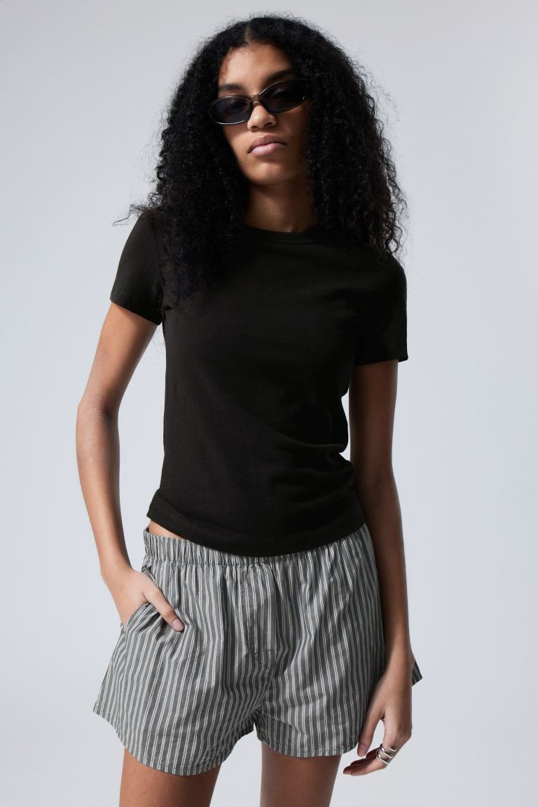 Relaxed Boxer Cotton Shorts - Dark Grey Stripe - Ladies | H&M GB | H&M (UK, MY, IN, SG, PH, TW, HK)