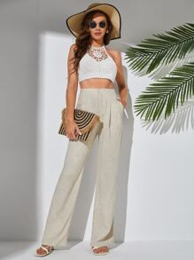 SHEIN Tall Fold Pleated Straight Leg Pants SKU: sw2205071437492555(100+ Reviews)Trending - Minima... | SHEIN