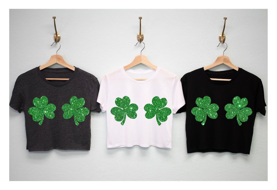 GLITTER SHAMROCKS BIKINI St Patrick's Day Shirt Cropped Tee Women, St. Patty's Day Shirt, St. Pat... | Etsy (US)