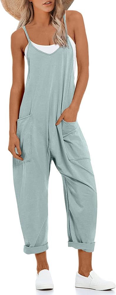 UNIANKIYA One Piece Jumpsuits for women V Neck Sleeveless Loose Fit overalls Spaghetti Strap Hare... | Amazon (US)