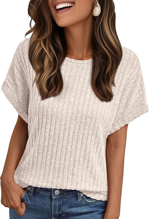 LILLUSORY Women Short Sleeve T Shirt Summer Sweater Dressy Casual Blouse Business Top Work Clothi... | Amazon (US)