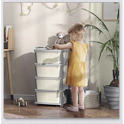 Qaba 4 Tier Kids Storage Unit, 4 Drawer Chest Toy Organizer With Large Capacity Bins For Children's Rooms | Wayfair North America