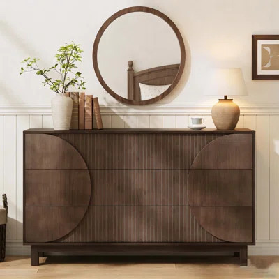 Modern 6 Drawer Fluted Dresser, 60" Wide Modern Chest of Drawers, TV Stand with Solid Wood Legs, Clothes Organizer with 6 Deep Drawers, Storage Cabine | Wayfair North America