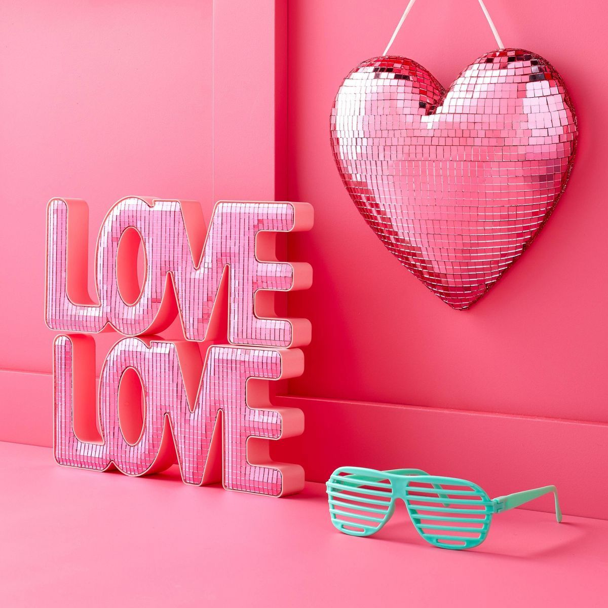 9"x9" Hanging Valentine Wall Art Pink Heart Disco Ball - Spritz™ | Target