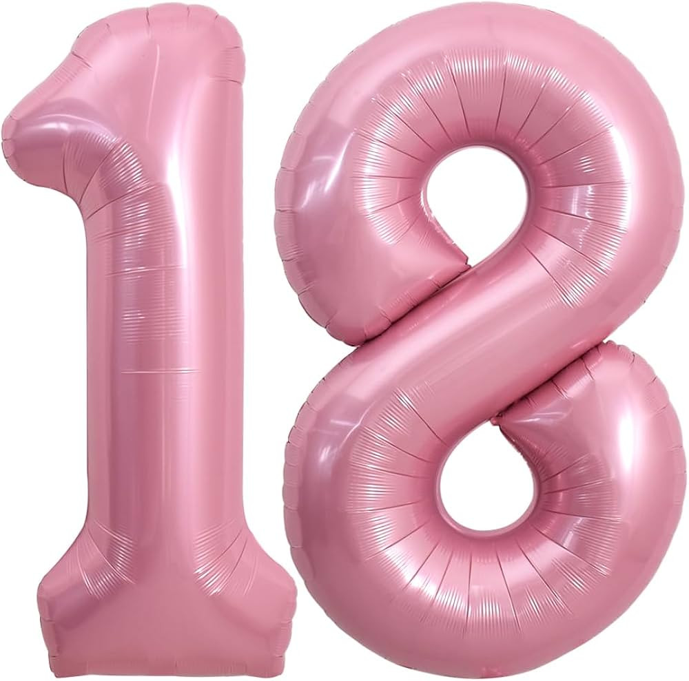 TONIFUL 40 Inch Light Pink Large Numbers Balloons Number 18 Helium Balloons Pink Foil Mylar Big D... | Amazon (US)