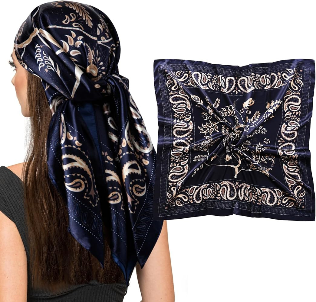 vimate 35" Square Silk Like Head Scarf - Women's Fashion Silk Feeling Scarf for Hair Wrapping and... | Amazon (US)