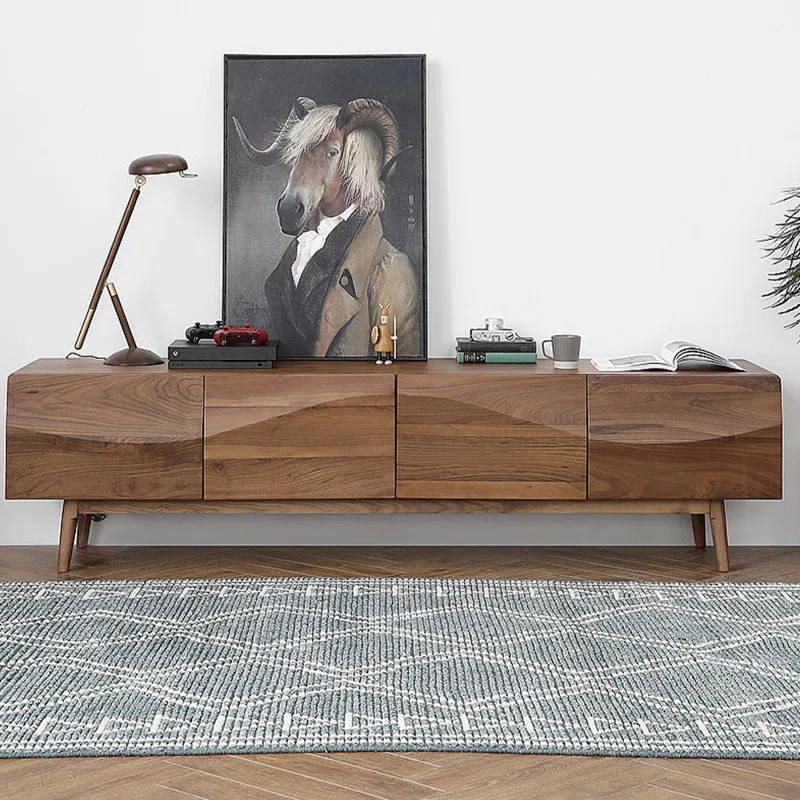 Mid-Century TV Stand, Modern Wood TV Console with Cabinets Storage, Ripple Doors, Wood Legs | Wayfair North America