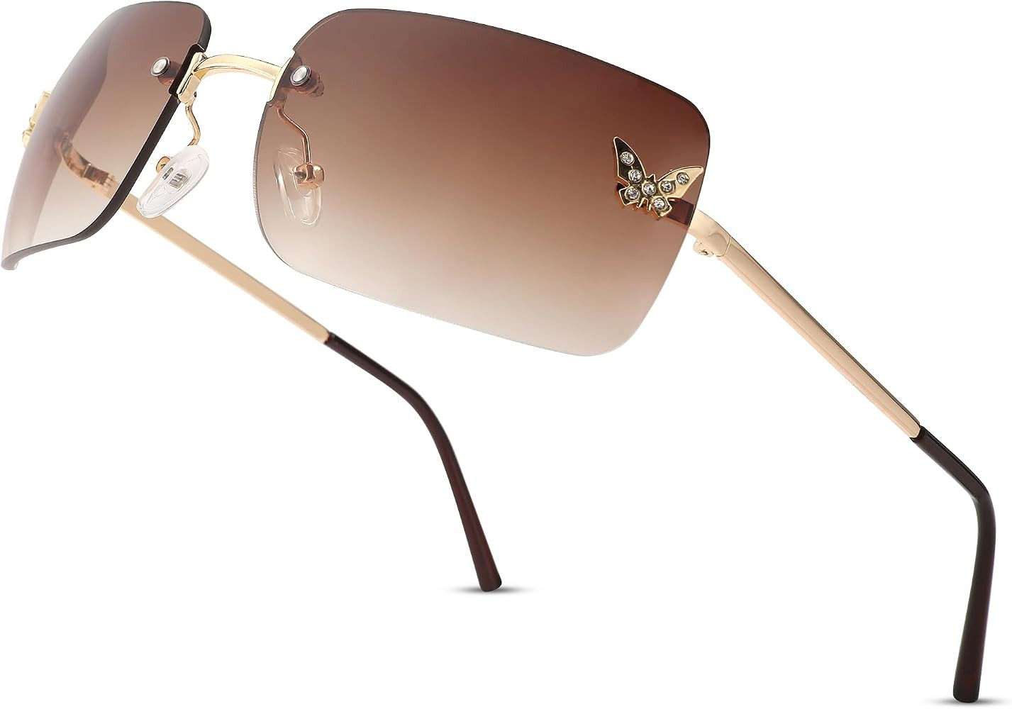 Y2K Sunglasses for Women 2000s Rimless Butterfly Fashion Rectangle Shades | Amazon (US)