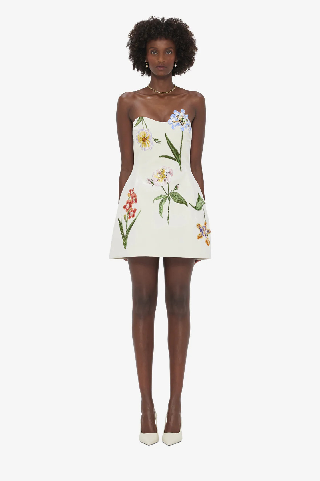 Rosario Velvet Mini Dress - Botanical Print in Snow | LEO LIN US