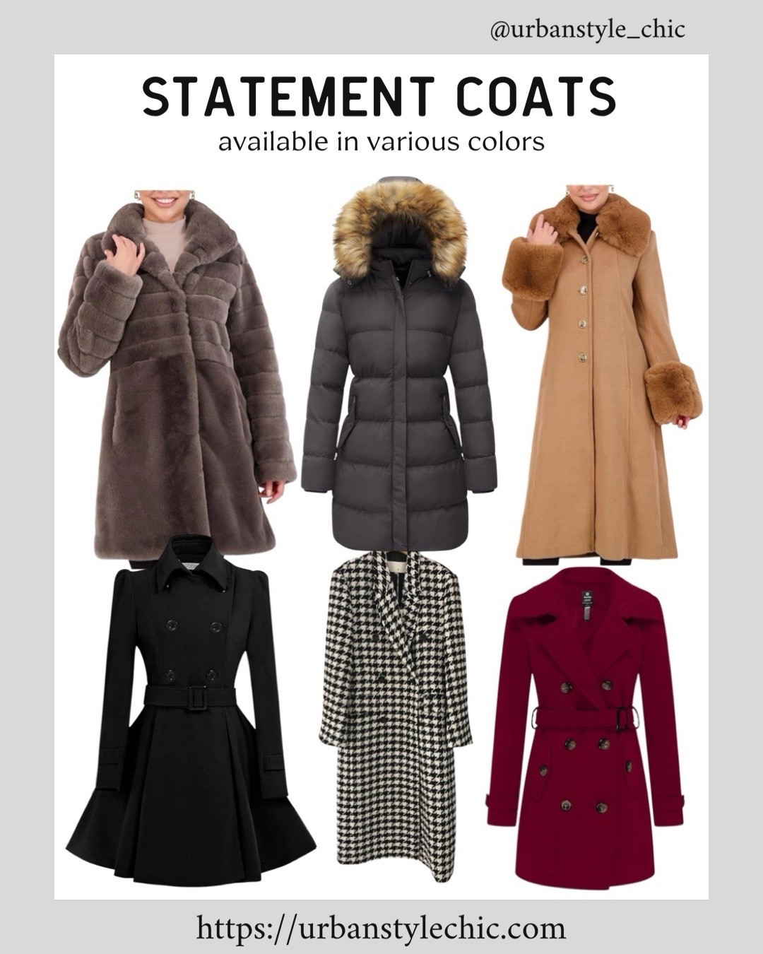 Amazon Statement Coats 🤍
The best Amazon coats for women—including faux fur coats, wool dress coats, trench coats, and warm puffer jackets. Chic, timeless, and affordable Amazon fashion finds for fall and winter.

Follow me on IG: urbanstyle_chic

#AmazonFinds #AmazonCoats #AmazonWinterCoats #StatementCoats #LTKFinds #LTKStyle #LTKWinter #LTKFall #AffordableFashion #AmazonFashion

#LTKGiftGuide 

#LTKFindsUnder100 

#LTKootd