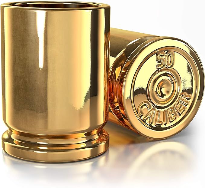 The Original 50 Caliber Brass Ceramic Shot Glasses - Set of 2 - American Owned & Operated - LIFET... | Amazon (US)