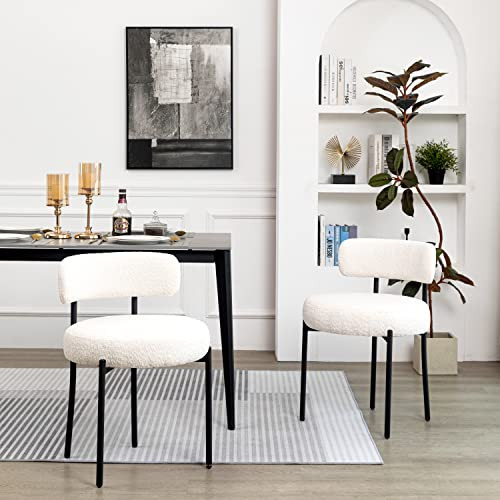 DYHOME Dining Chairs, White Boucle Dining Chairs Set of 2, Kitchen Dining Room Chairs Curved Back... | Amazon (US)