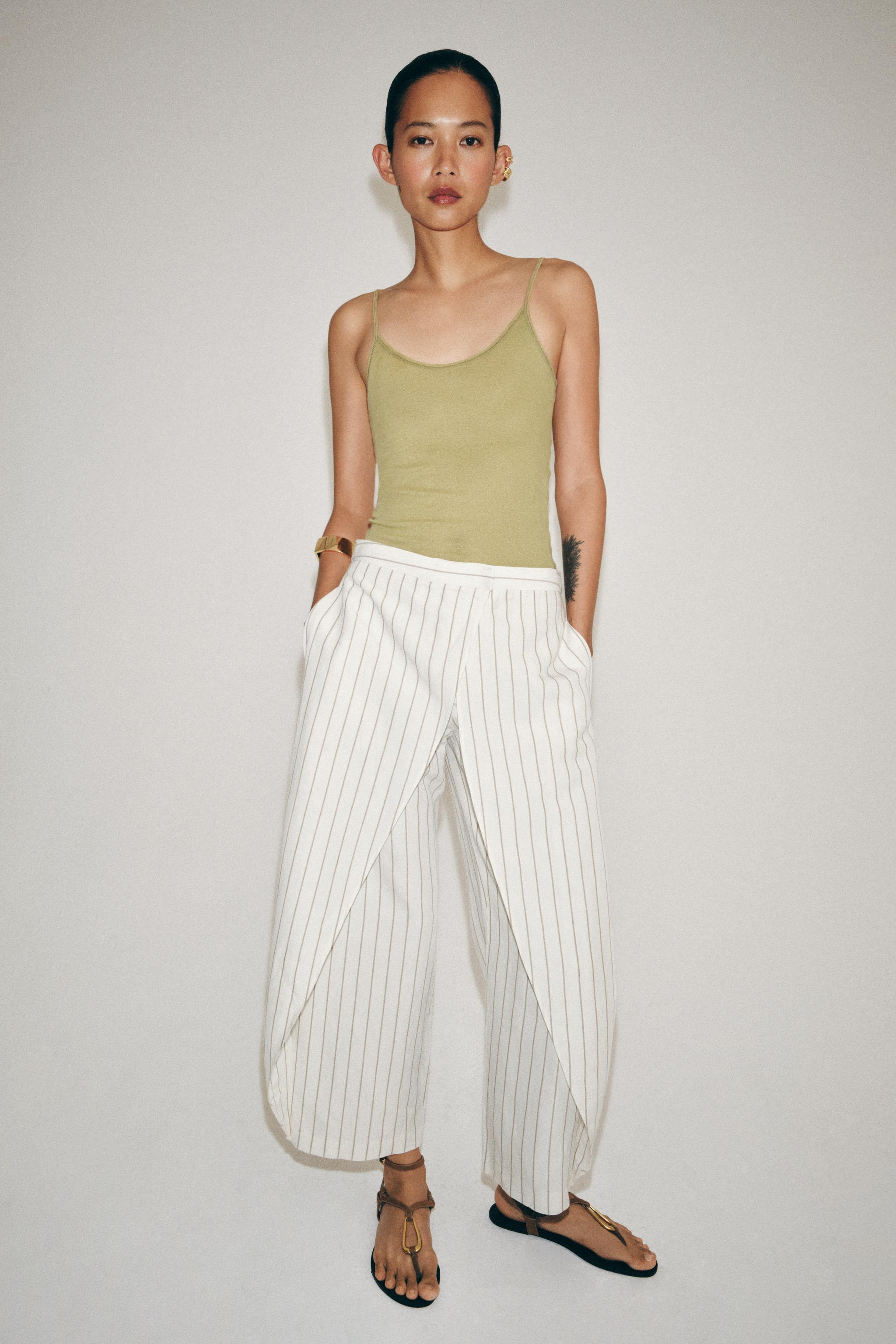 ZW COLLECTION STRIPED LINEN BLEND PAREO TROUSERS | Zara UK