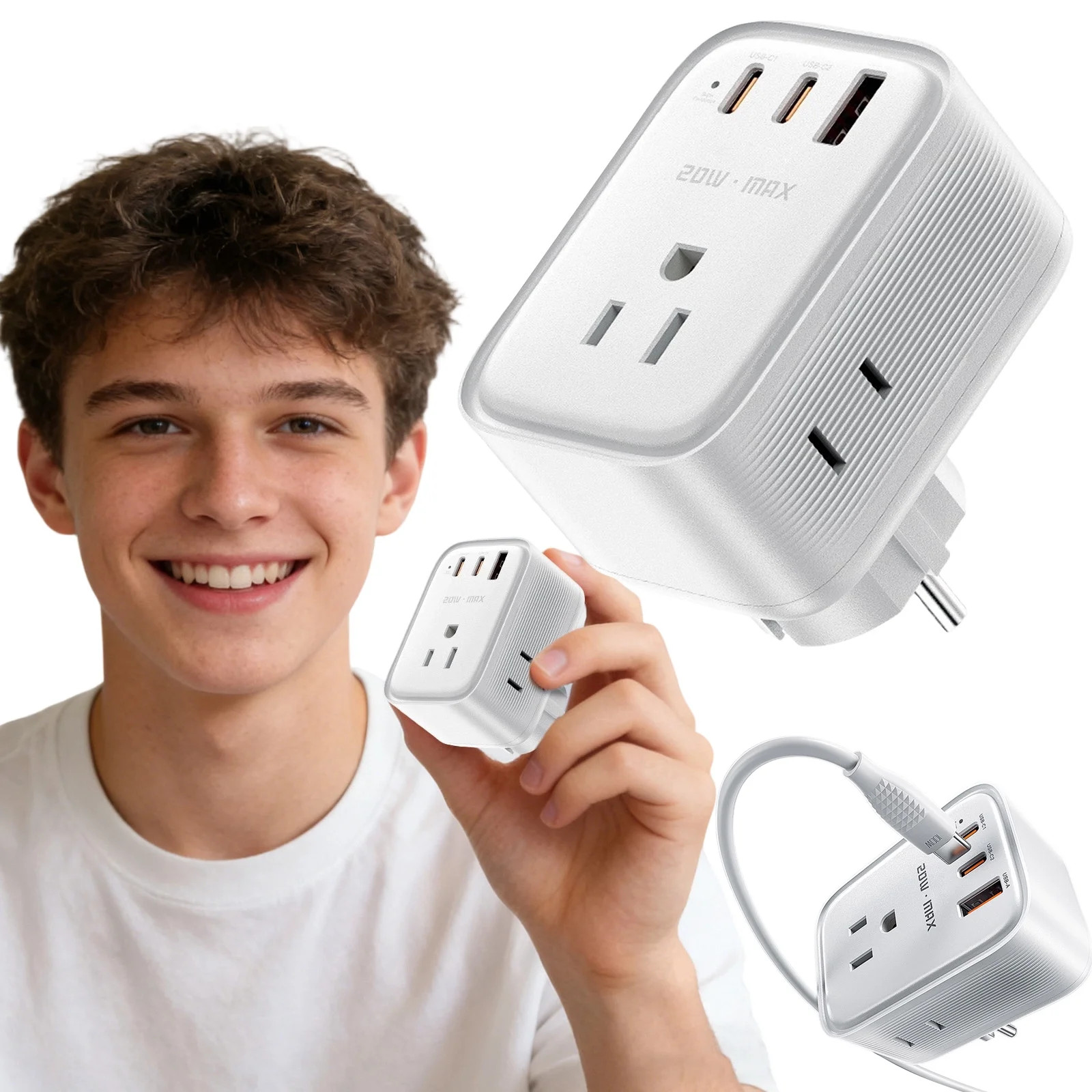 Voltage Converter US to Europe, 20W Fast Charging Travel Power Adapter with 2 USB A & 2 USB C Por... | Walmart (US)