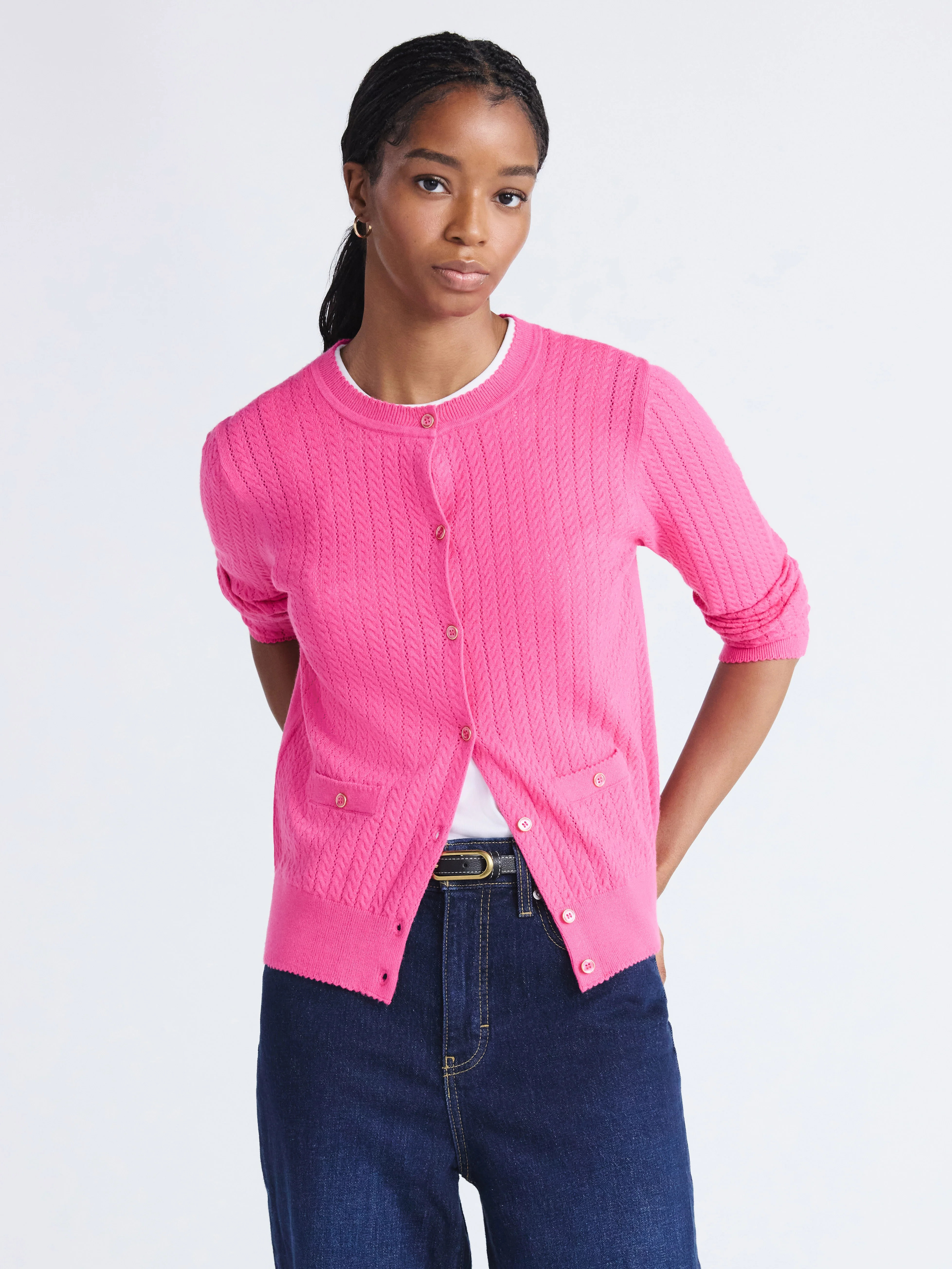 Free Assembly Women's and Women's Plus Cozy Yarn Welt Pocket Cable Cardigan Sweater, Midweight, S... | Walmart (US)