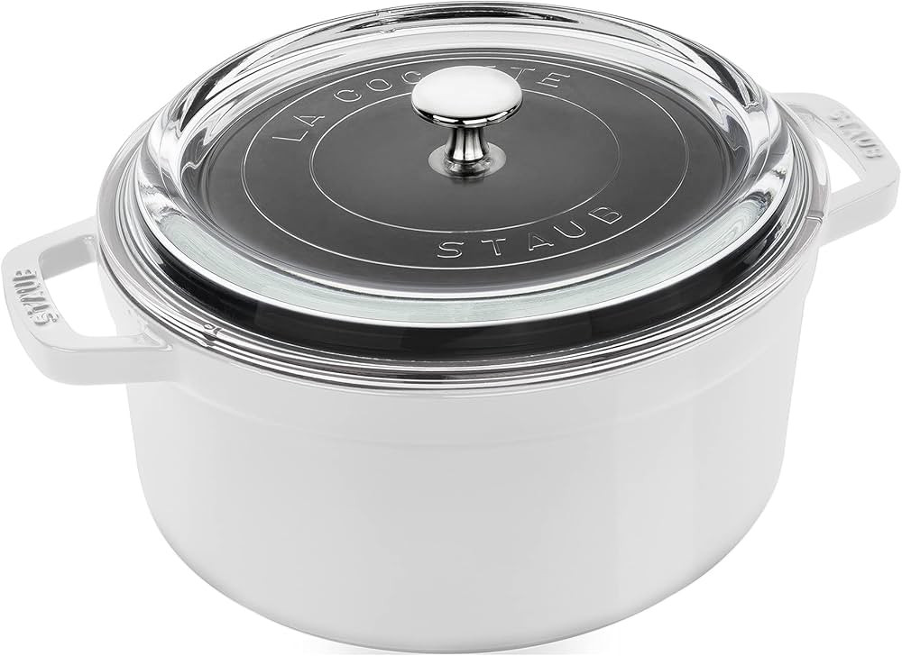 STAUB Cast Iron Dutch Oven 4-qt Round Cocotte with Glass Lid, Made in France, Serves 3-4, White | Amazon (US)