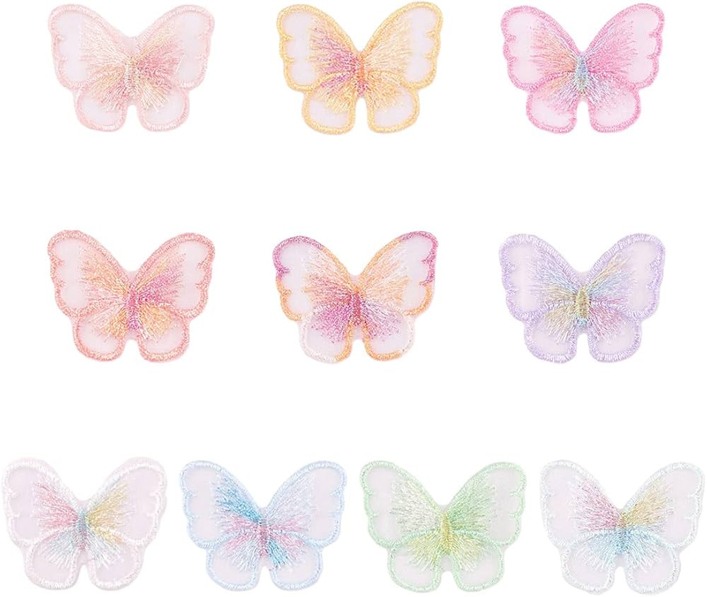 JKJF 10 Pcs Butterfly Lace Trim Lace Butterfly Applique Sew on Iron On Patches Colorful Organza B... | Amazon (US)