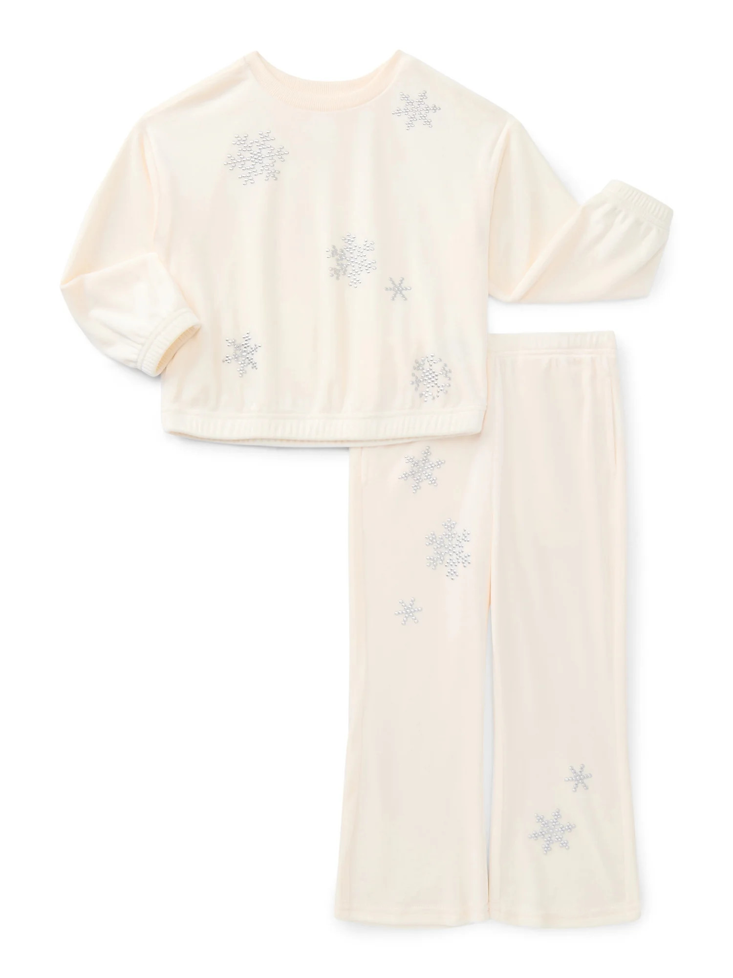 Wonder Nation Toddler Girls Embellished Velour Sweatshirt and Flare Pants Set, 2-Piece, Sizes 12M... | Walmart (US)