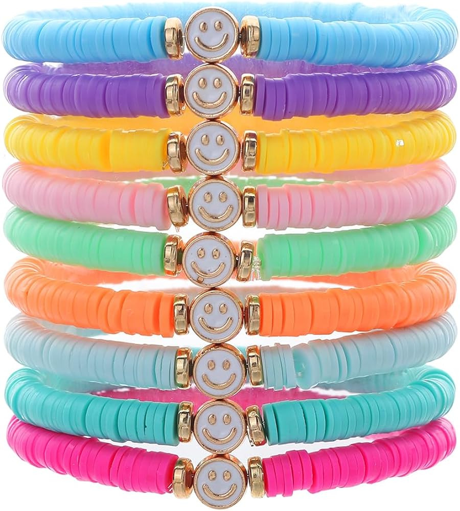 Friendship Bracelets for Women - Heishi Surfer Colorful Smile Evil Eye Clay Beaded Stretch Bracel... | Amazon (US)