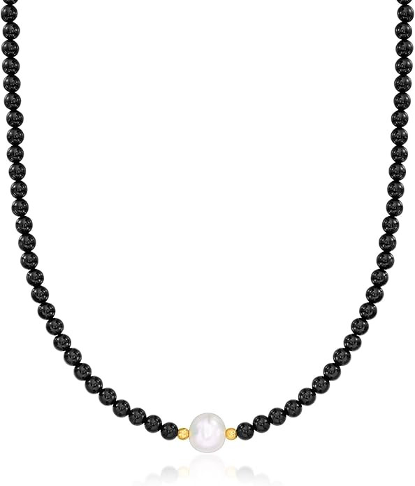 Ross-Simons 8.5-9mm Cultured Pearl and 4-4.5mm Onyx Bead Necklace With 18kt Gold Over Sterling | Amazon (US)