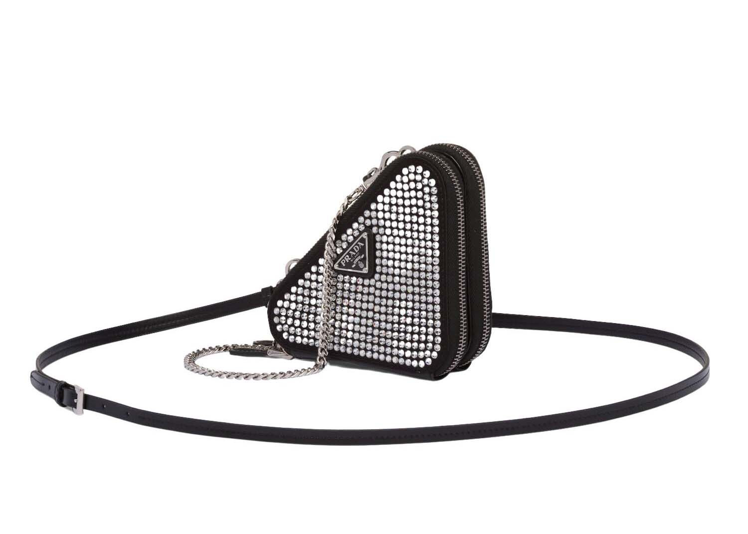 Women's Prada Embellished Satin and Leather Mini Pouch in Crystal | StockX