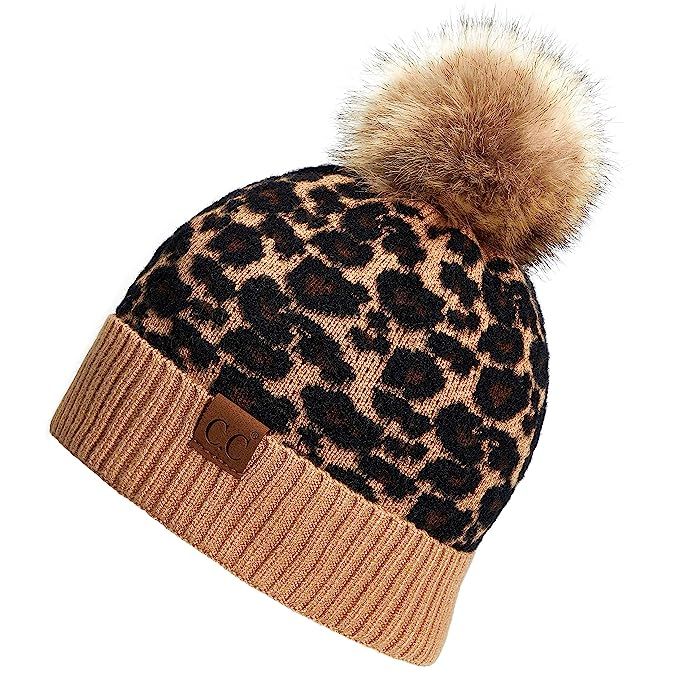 C.C Exclusives Soft Beanie hat with Leopard Pattern and Fur Pom(HAT-7001)(SF-7001) | Amazon (US)