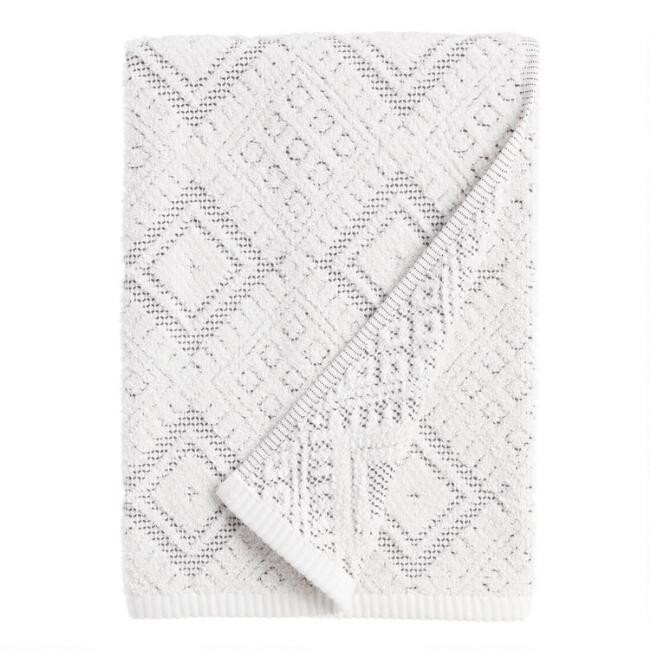 Ivory and Black Diamond Honeycomb Zena Bath Towel | World Market