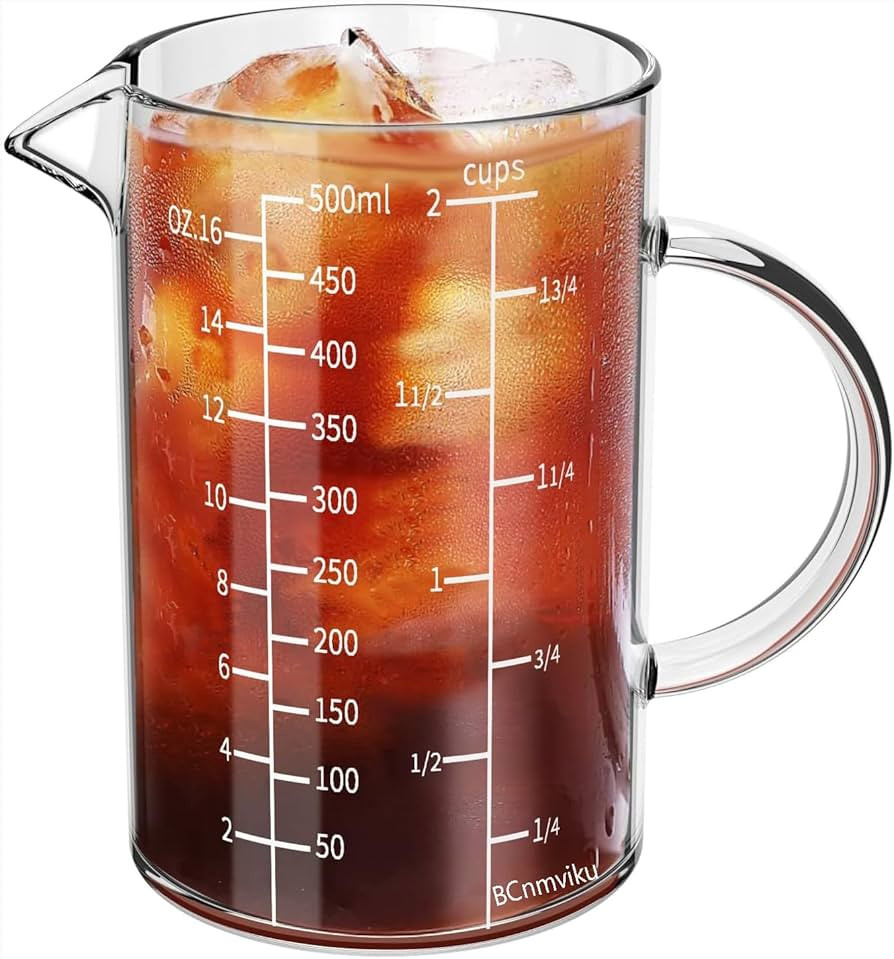 NCnnwovf 500ML Glass Measuring Cup With Handle, High Borosilicate Glass Three Scales (OZ, Cup, ML... | Amazon (US)