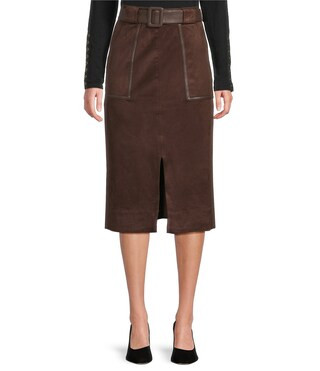 Finnian Faux Suede Self Belt Midi Skirt | Dillard's