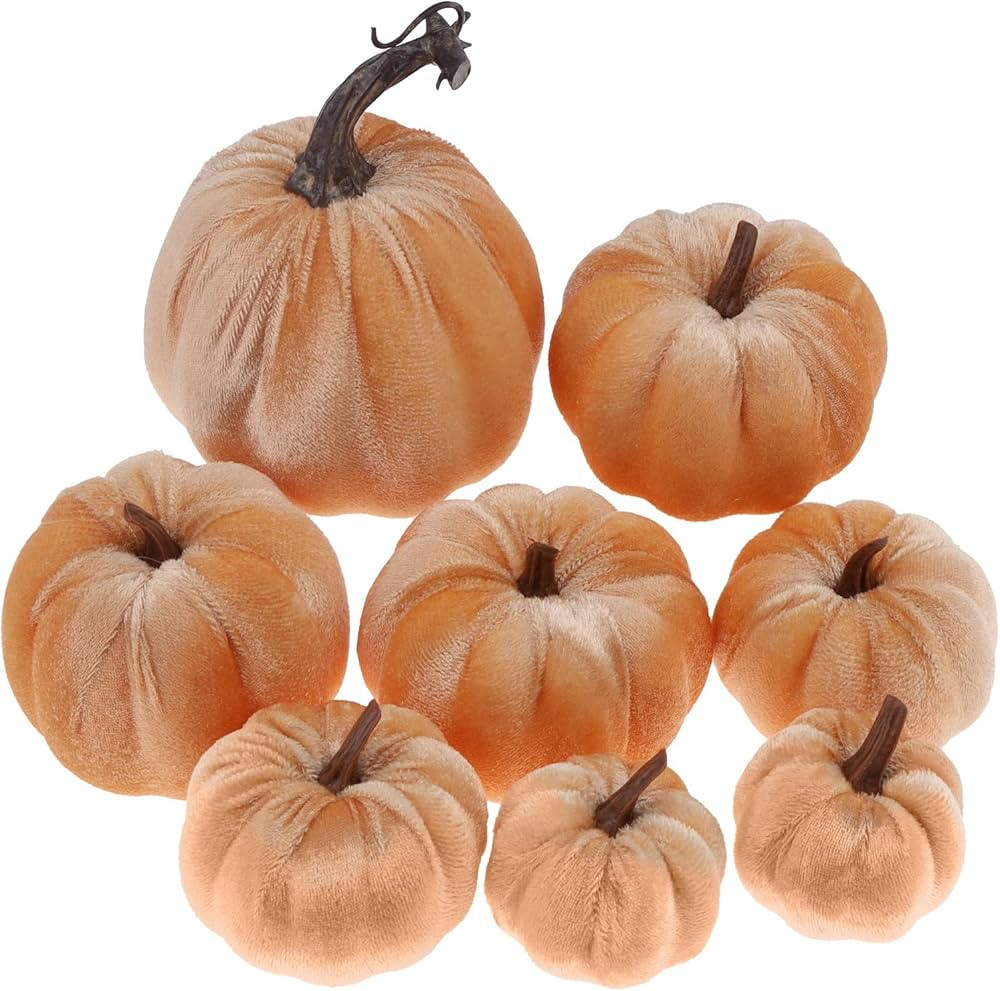 Kepfire 8 Pcs Artificial Foam Fake Cloth Pumpkin Orange Set Handmade Fall Harvest Velvet Vegetabl... | Amazon (US)