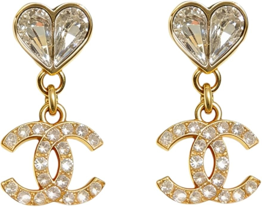 Crystal Heart Stud Drop Earrings, Charm, Rhinestone Embellished, Gold and Silver Tone. | Amazon (US)