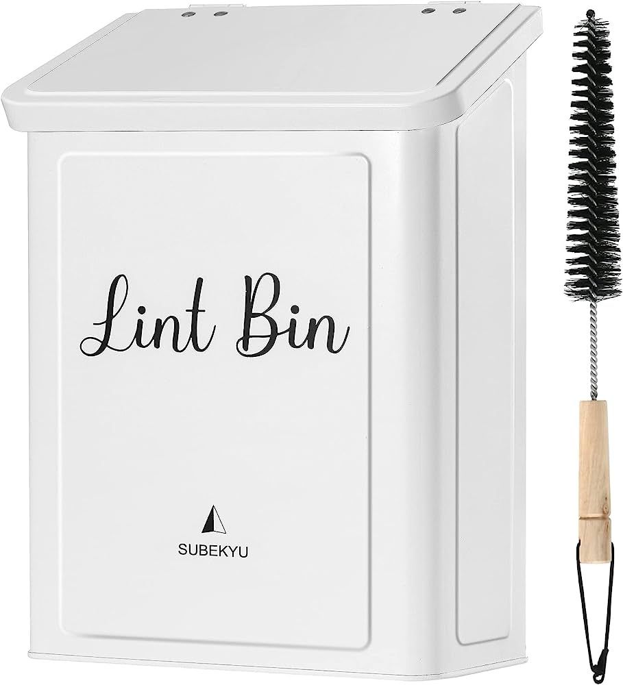 SUBEKYU Metal Magnetic Lint Bin for Laundry Room, Wall Mounted Lint Box Holder Trash Can with Lid... | Amazon (US)