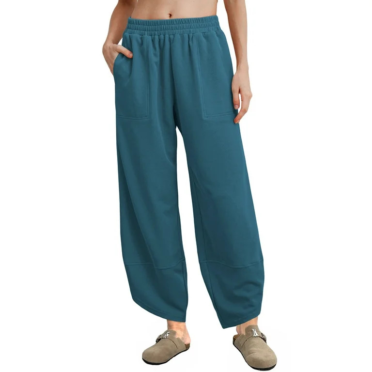 MINTREUS Womens Baggy Wide Leg Harem Pants Casual Elastic Waisted Palazzo Pants with Pockets | Walmart (US)