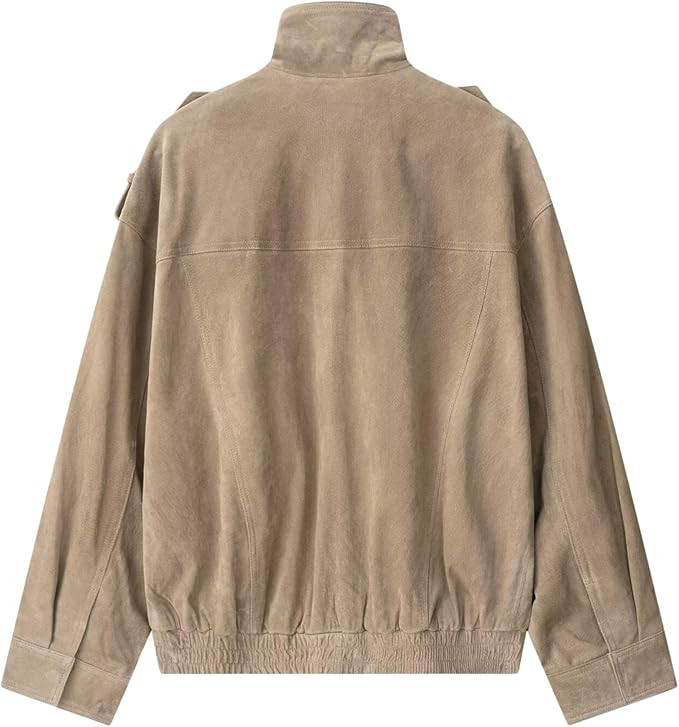 FindThy Women’s Suede Leather Jacket Vintage High Collar Long Sleeve Zip Up Oversized Outerwear... | Amazon (US)