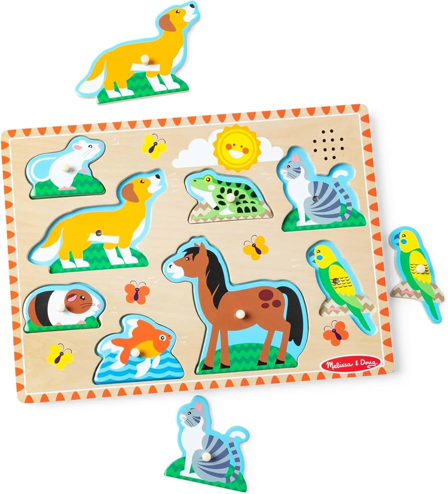 Melissa & Doug Zoo Pet Animals Sound Puzzle \u2013 8-Piece Wooden Peg Puzzle with Light-Activated... | Amazon (US)