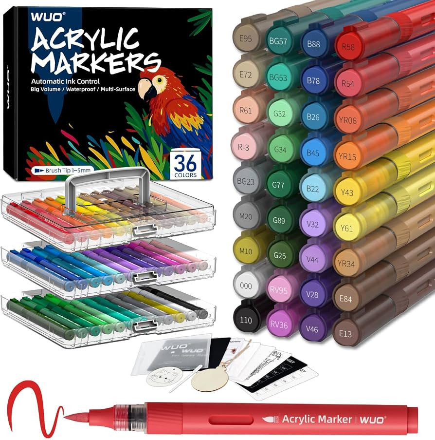 WUO 36 Colors Acrylic Paint Markers, Acrylic Paint Pens and Acrylic Markers with Brush Tip, Autom... | Amazon (US)