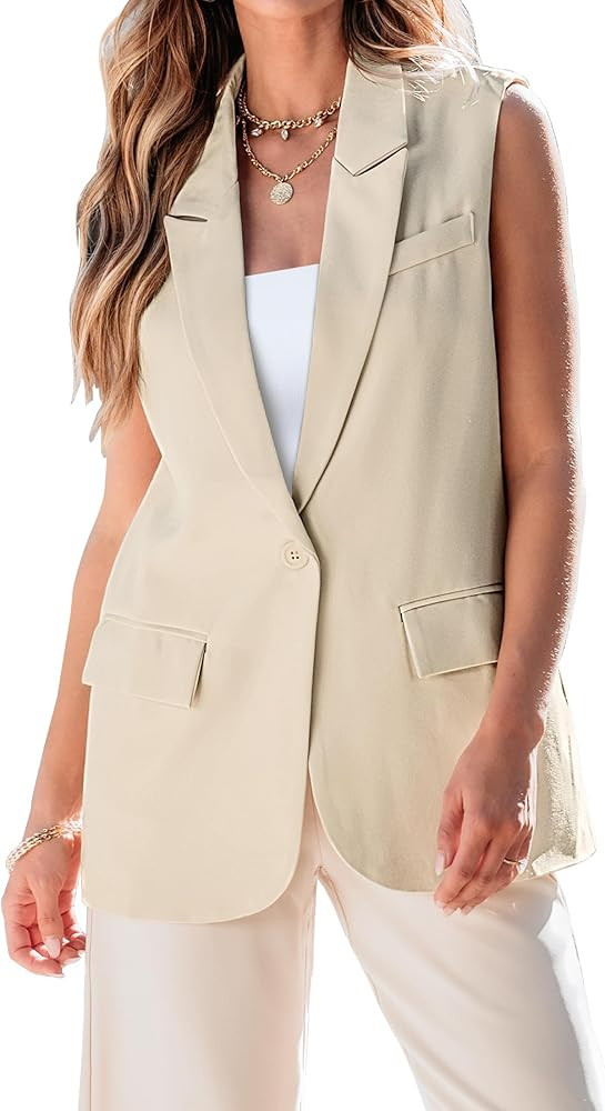 luvamia Long Vest for Women 2025 Spring Business Casual Sleeveless Open Front Blazers Suit Vests ... | Amazon (US)