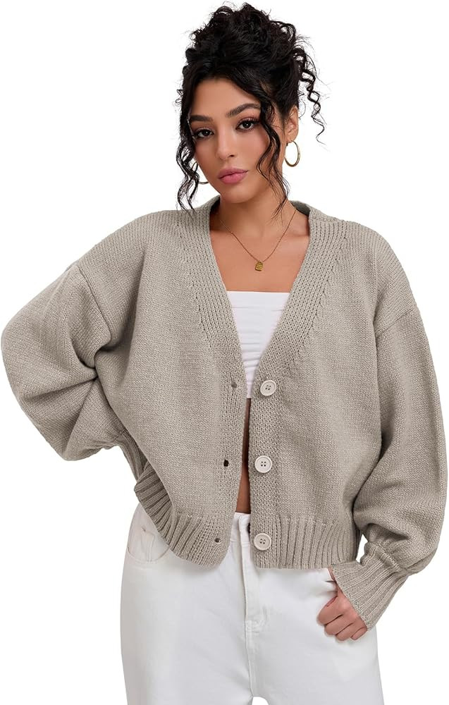 QIANXIZHAN Women's Chunky Cardigan Sweaters, V-Neck Knit Button Cropped Sweater Fall Fashion 2025 | Amazon (US)