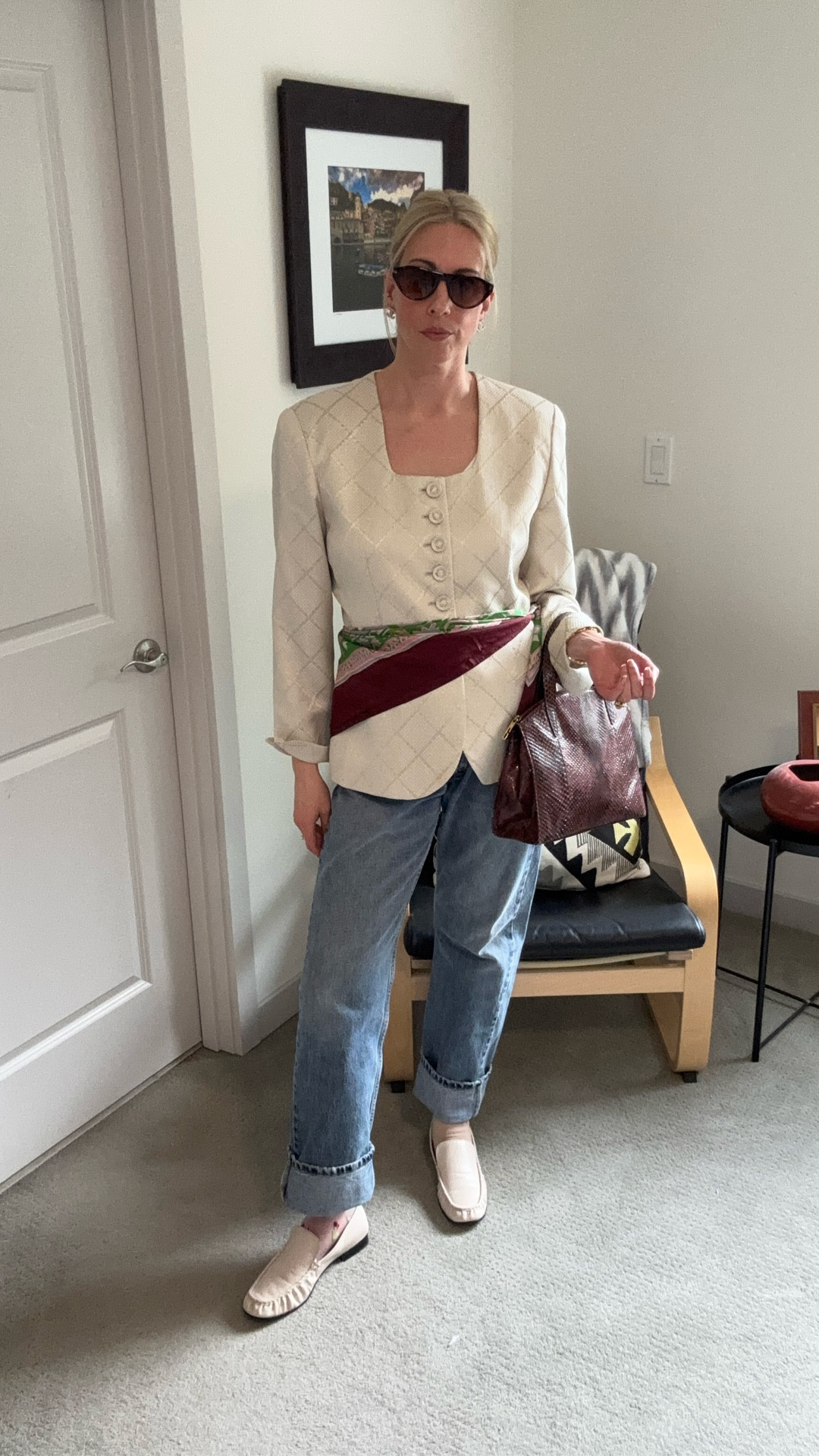 Monday fit! Let’s dress down this vintage @christiandior blazer from @ebay. 

Vintage men’s @levi 505 @ebay
Vintage scarf @ebay
Vintage @gucci bag @ebay
Socks @oldnavy
Loafers @nordstrom
Sunnies and ear cuff @amazon 
Chanel earrings @lavishrenewed 

#LTKootd #LTKmomlife #LTKOver40