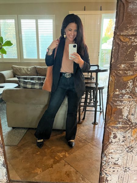 Flares are my favorite! I love this simple teacher workwear outfit. My blazer and jeans are tts. I’m wearing a small in the blazer and a 27 xs in my petite friendly pants. 

#LTKworkwear #LTKover40 #LTKstyletip