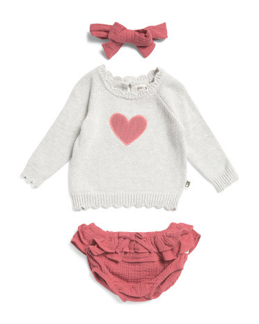 Newborn Girls 2pc Heart Sweater And Bloomers Set With Headband | TJ Maxx