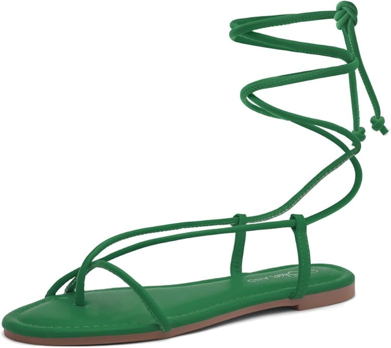 Shoe Land Women’s Flat Sandals – Comfortable Lace-Up Gladiator Sandals with Adjustable Ankle ... | Amazon (US)