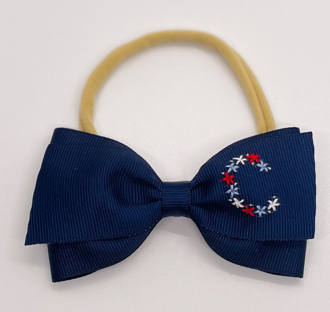 July 4th Initial Hand-Embroidered Bow | Etsy (US)