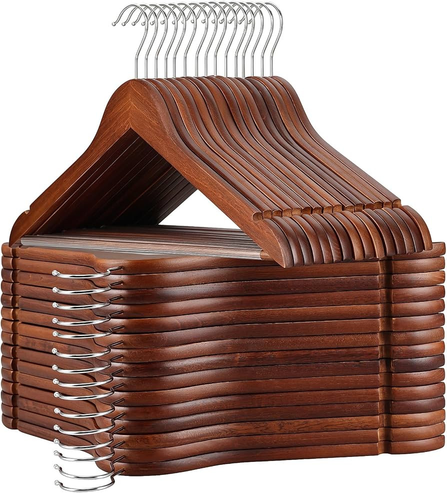 TOPIA HANGER Walnut Wooden Hangers 30 Pack, Heavy Duty Clothes Hangers | Amazon (US)