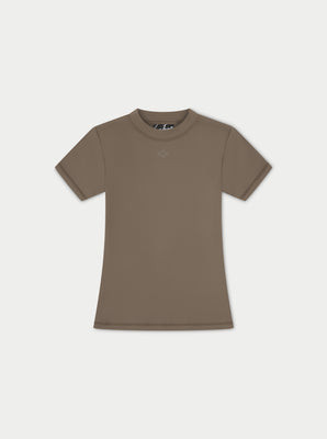 Sculpting Stretch Emblem Baby Tee - Cocoa | The Couture Club