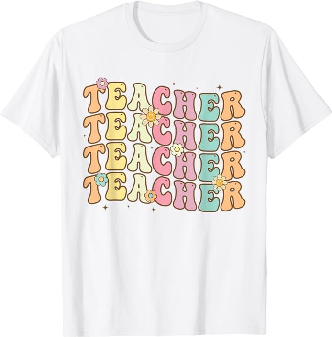 Retro Groovy Teacher Inspirational Colorful Back to School T-Shirt | Amazon (US)